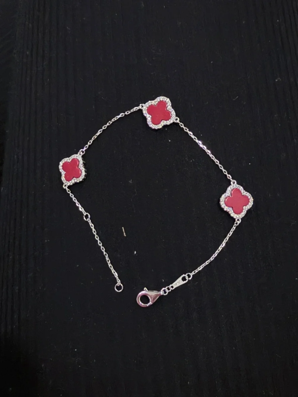 806: Rachel Zoe Sterling Silver Burgundy clover Bracelet - Picture 2 of 2